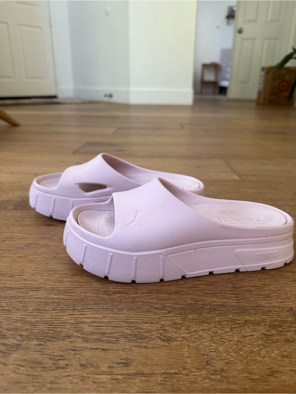 Puma Chunky Platform Slide Mules in Pale Pink